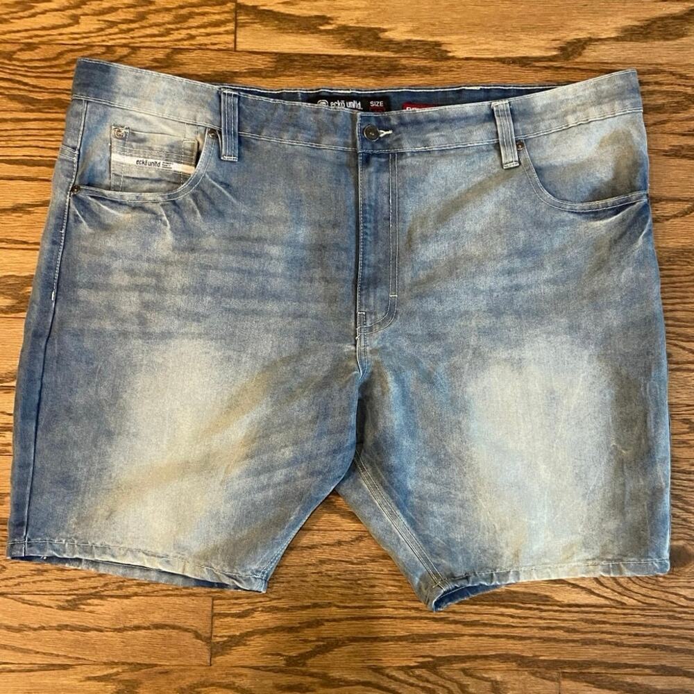 Ecko Unltd Raw Denim Shorts Jorts Mens 48 Blue Acid Wash Flat Front Hip Hop Y2K